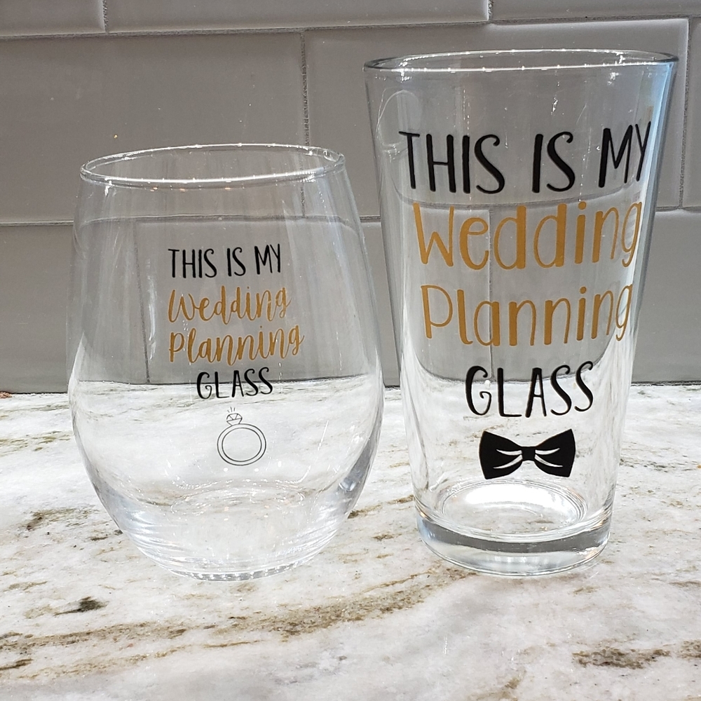 Set of 2- Wedding Planning Beverage Glasses